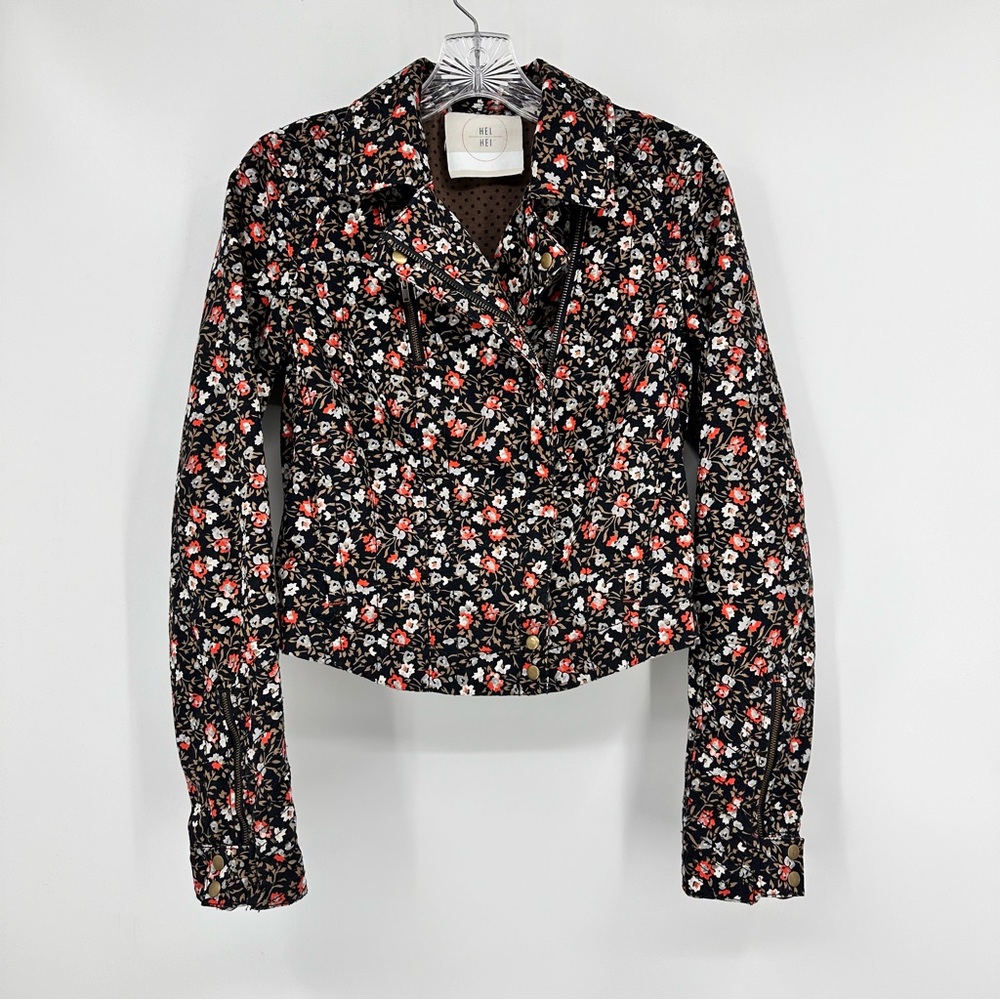 Anthropologie Black Floral Utility Jacket with Red and White Accents